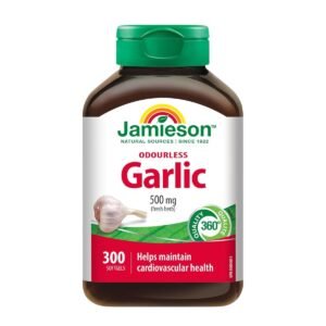Jamieson Odourless Garlic 500 mg, Supports Heart Health, and Provides Immune Support. Non-GMO, Gluten-Free, 300 Softgels, Proudly Canadian
